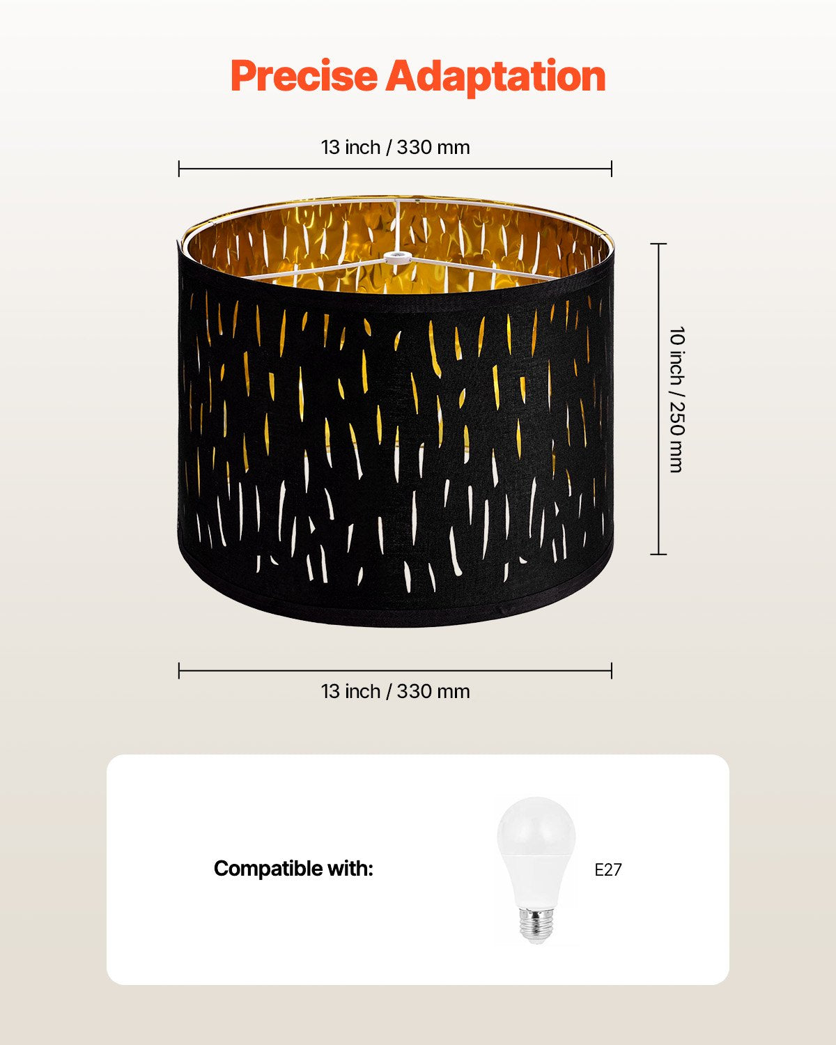 Set of 2 Black Drum Lamp Shades with Harp, 13x13x10 in, Elegant Meteor Shower Design for Table, Floor, Pendant Lamps, Easy Install