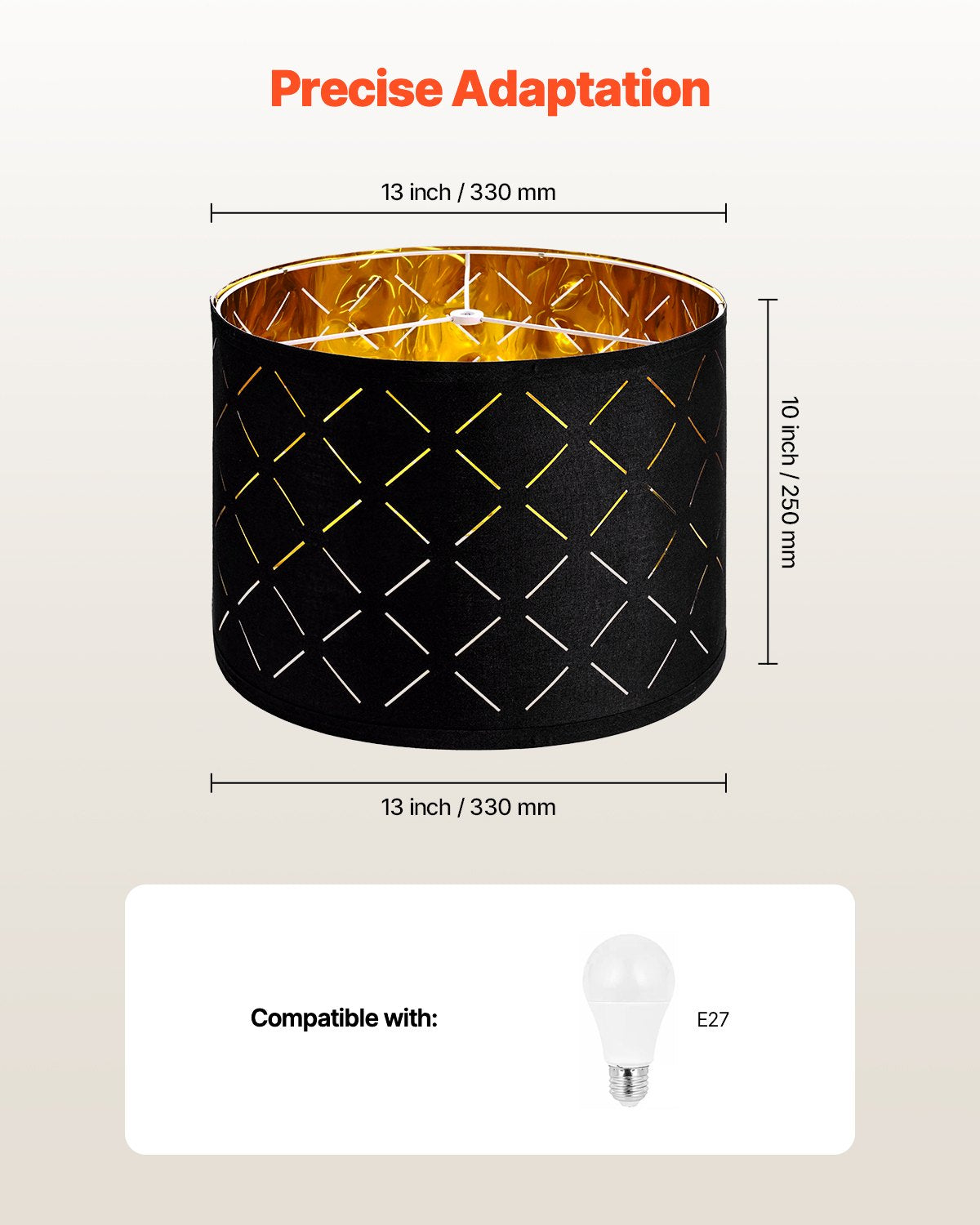 Elegant Black Diamond Drum Lamp Shade Set - Ideal for Table, Floor, Pendant Lamps - 13x13x10 Inch, Easy Install, Durable Design, Gold Interior