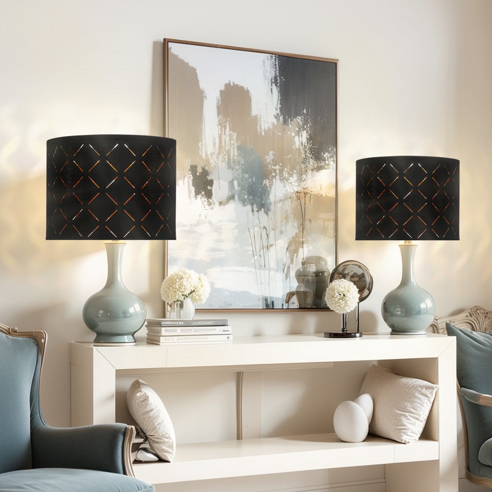 Elegant Black Diamond Drum Lamp Shade Set - Ideal for Table, Floor, Pendant Lamps - 13x13x10 Inch, Easy Install, Durable Design, Gold Interior
