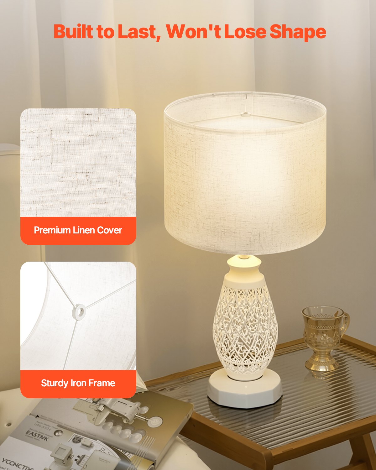 Medium Drum Lamp Shade, Light Linen, 13"x13"x10" for Table, Floor, Pendant Lamps - Easy Assembly, Durable Linen & PVC Design