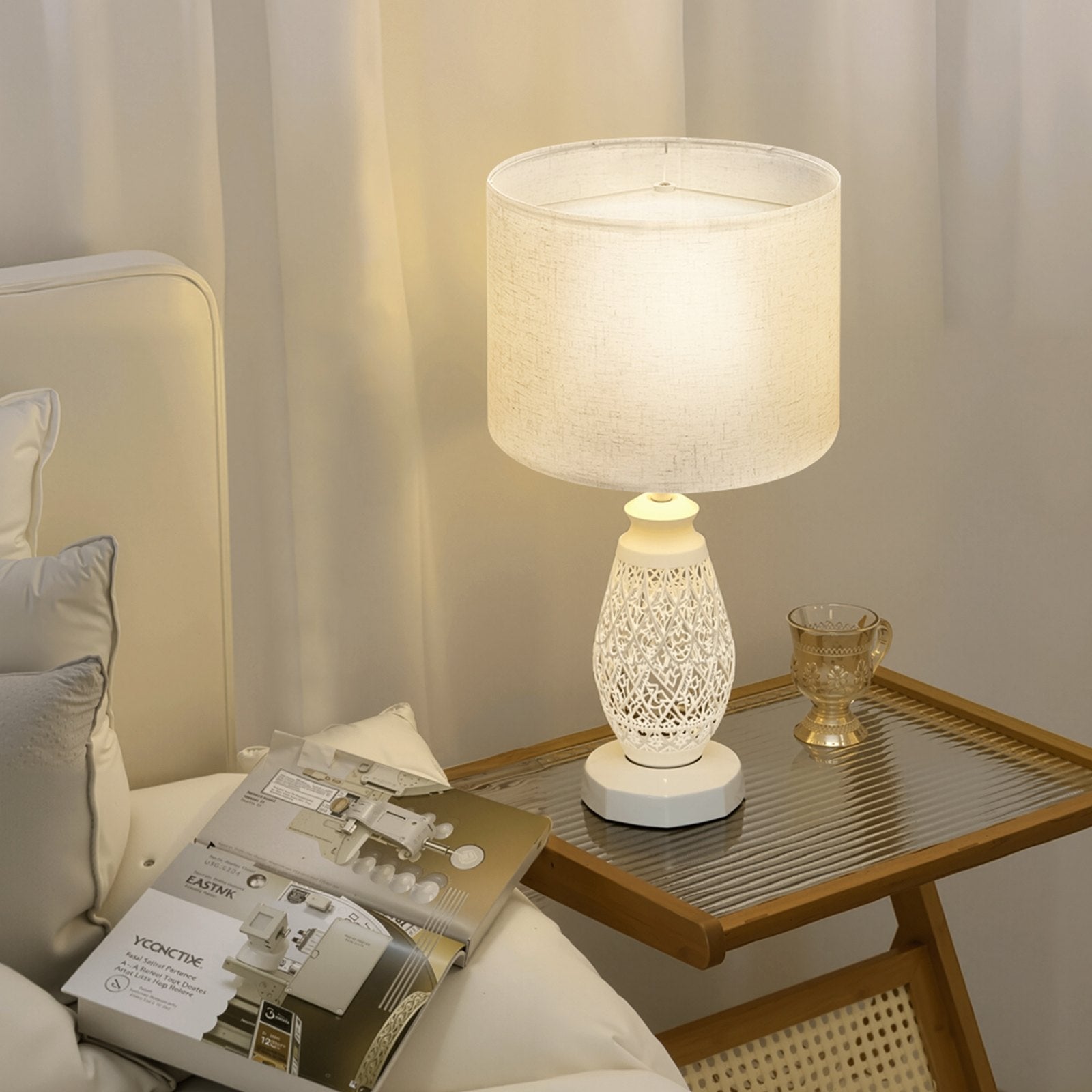 Medium Drum Lamp Shade, Light Linen, 13"x13"x10" for Table, Floor, Pendant Lamps - Easy Assembly, Durable Linen & PVC Design
