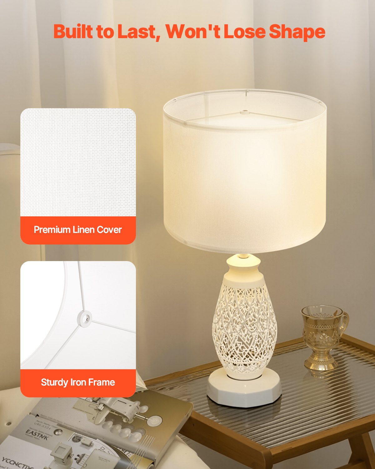 Elegant Off-White Linen Drum Lamp Shade - 13"x13"x10" for Table Lamps, Floor Lamps, Pendant Lights - Easy to Assemble, Perfect Light Diffusion