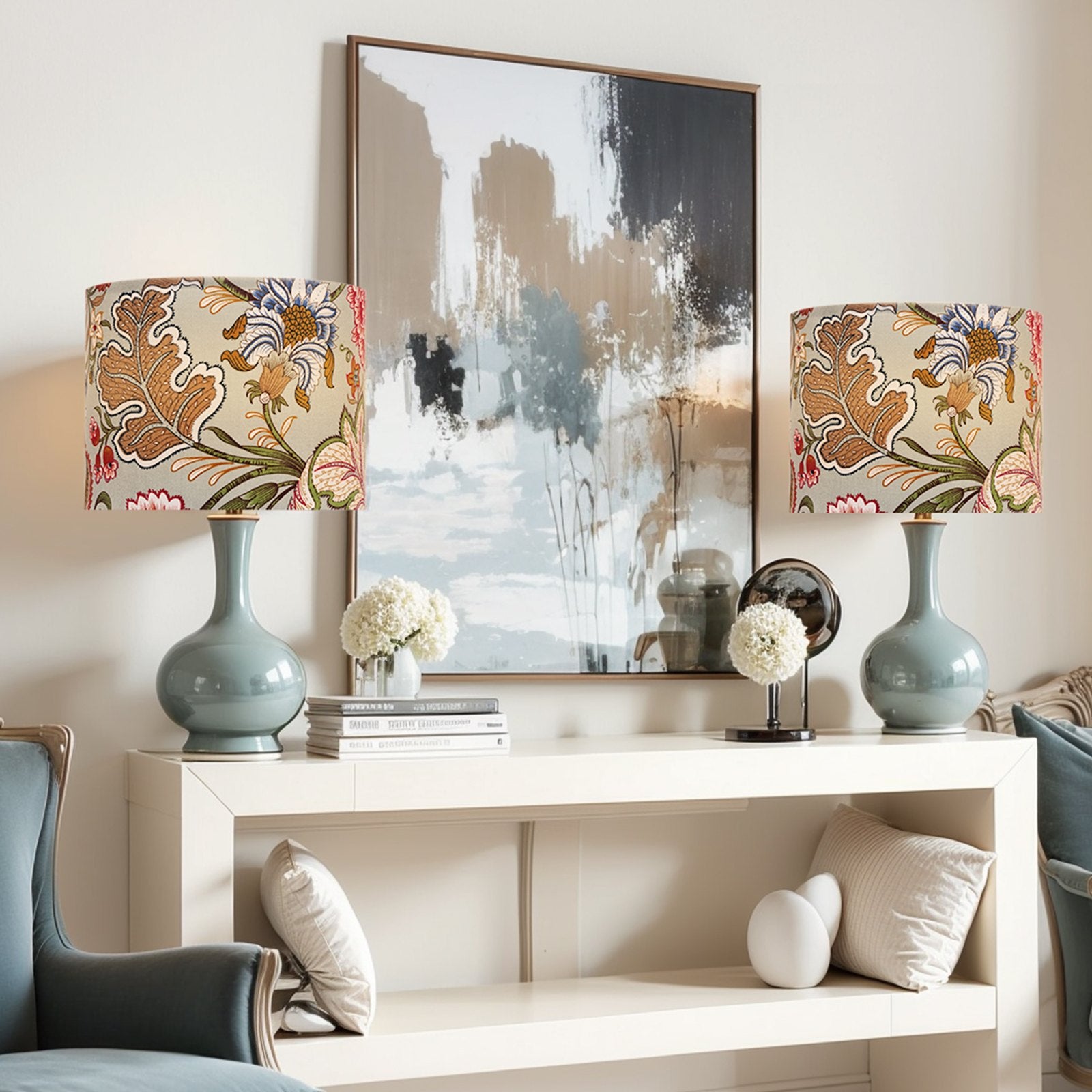Elegant Dark Floral Drum Lampshade Set of 2, 13"x13"x10", Versatile Linen Shade for Table, Floor, and Pendant Lamps, Easy Assembly