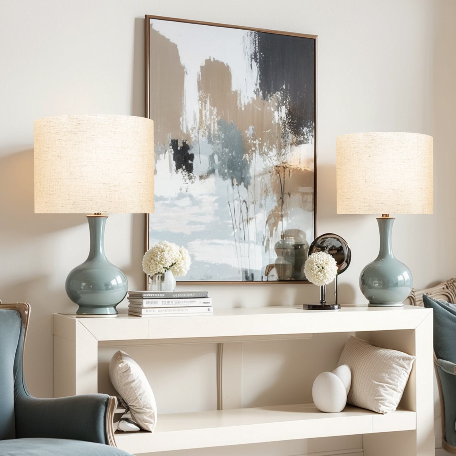 Set of 2 Medium Drum Linen Lamp Shades, 13" x 10" - Easy Install for Table, Floor, Pendant Lamps - Light Linen, Durable, Elegant Design