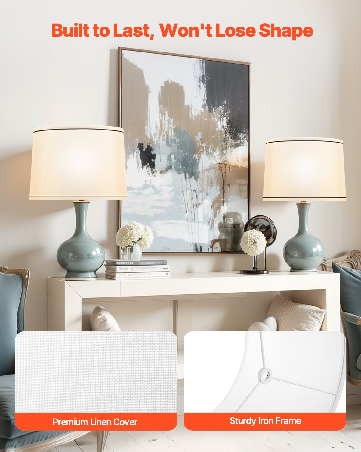 Elegant White and Black Edge Lampshade Set of 2, 11x13x10 Inch, Spider Fitter, Ideal Replacement for Table, Floor, Pendant Lamps, Easy Install