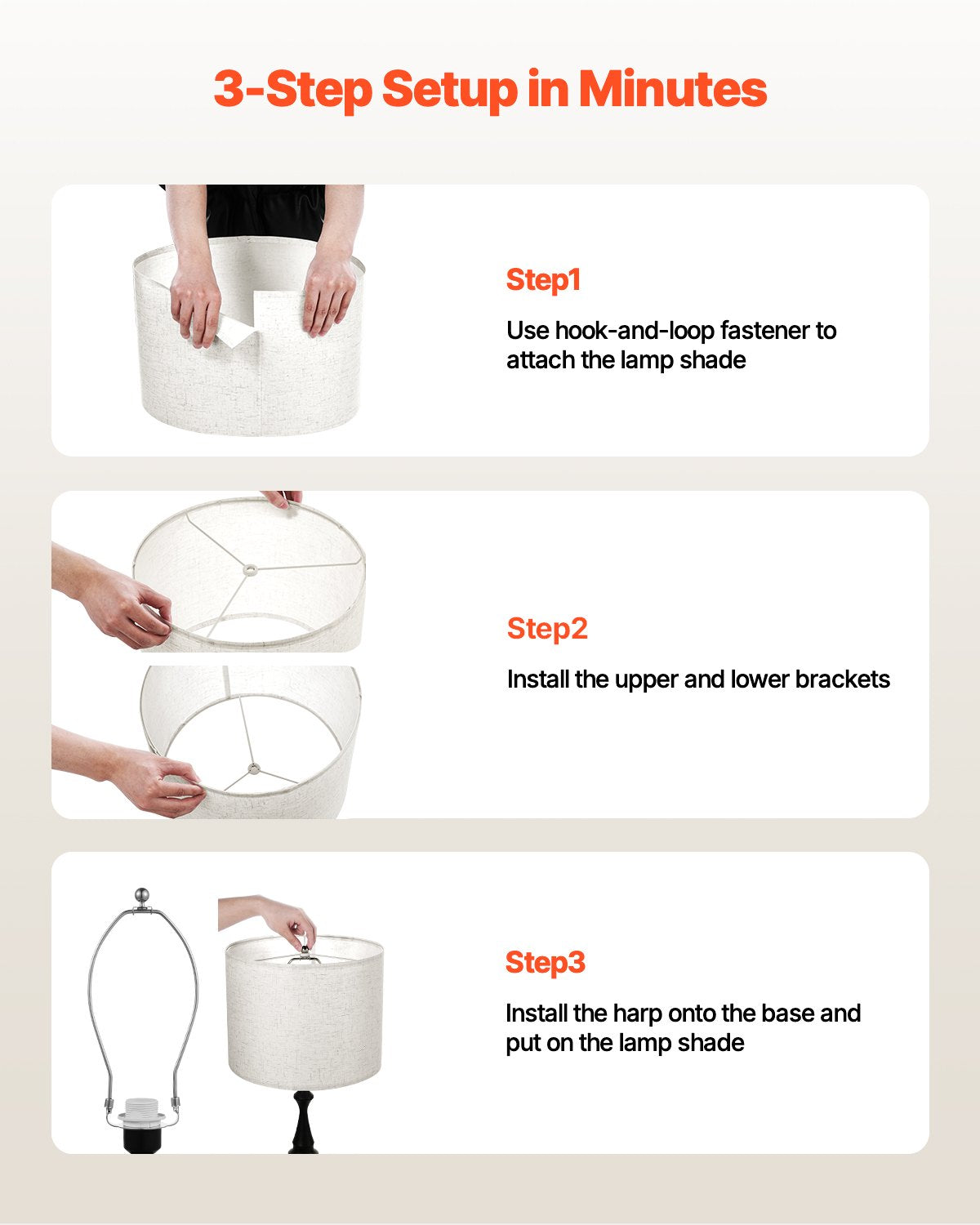 Elegant Drum Lamp Shade Set of 2 - 16" x 12" Large Light Linen for Table, Floor & Pendant Lamps with Harp, Easy Assembly, Durable & Stylish Design