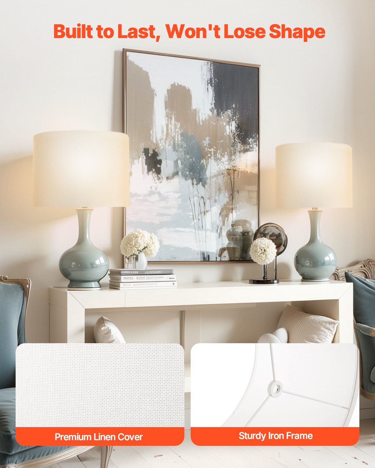 Elegant Off-White Drum Lamp Shade Set, 16x16x12 Inch, Ideal Replacement for Table, Floor, Pendant Lamps, Easy Assembly, Linen Design