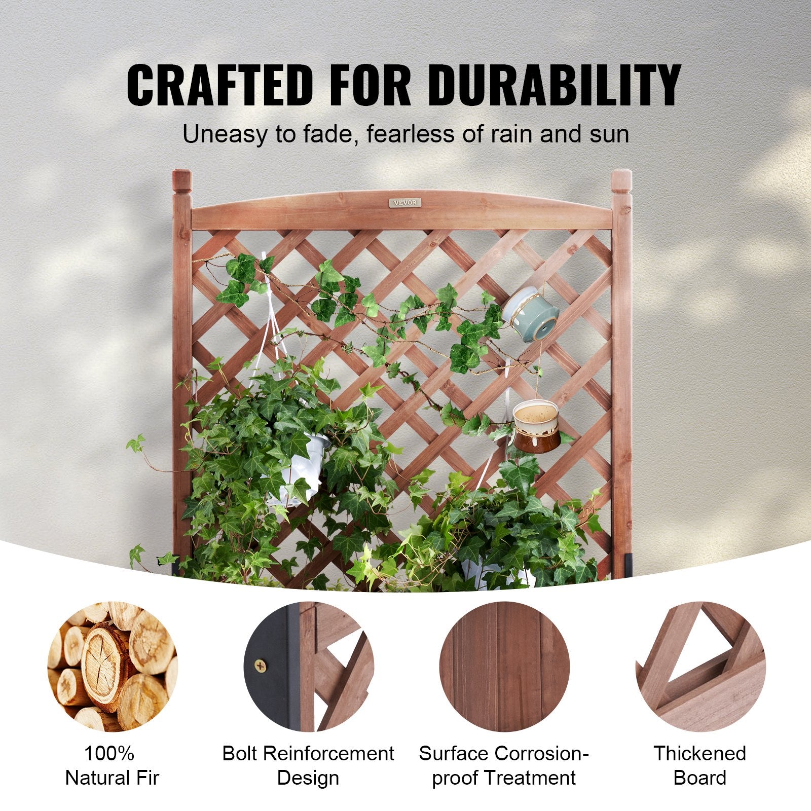 2PCS Wooden Raised Garden Bed with Trellis for Vines | Outdoor Planters with Drainage, Durable Free-Standing Boxes for Patio Flowers & Climbing Plants