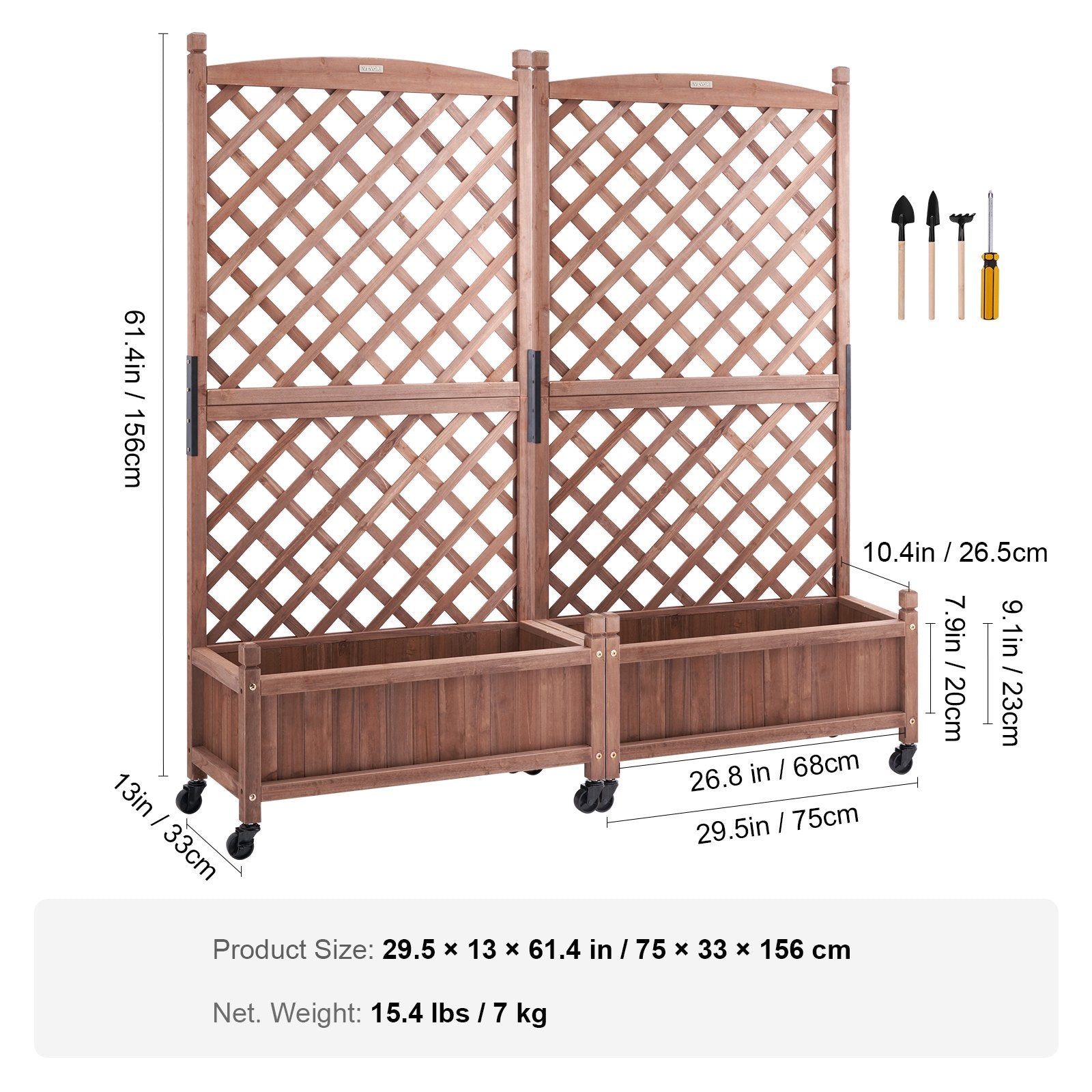 2PCS Wooden Raised Garden Bed with Trellis for Vines | Outdoor Planters with Drainage, Durable Free-Standing Boxes for Patio Flowers & Climbing Plants