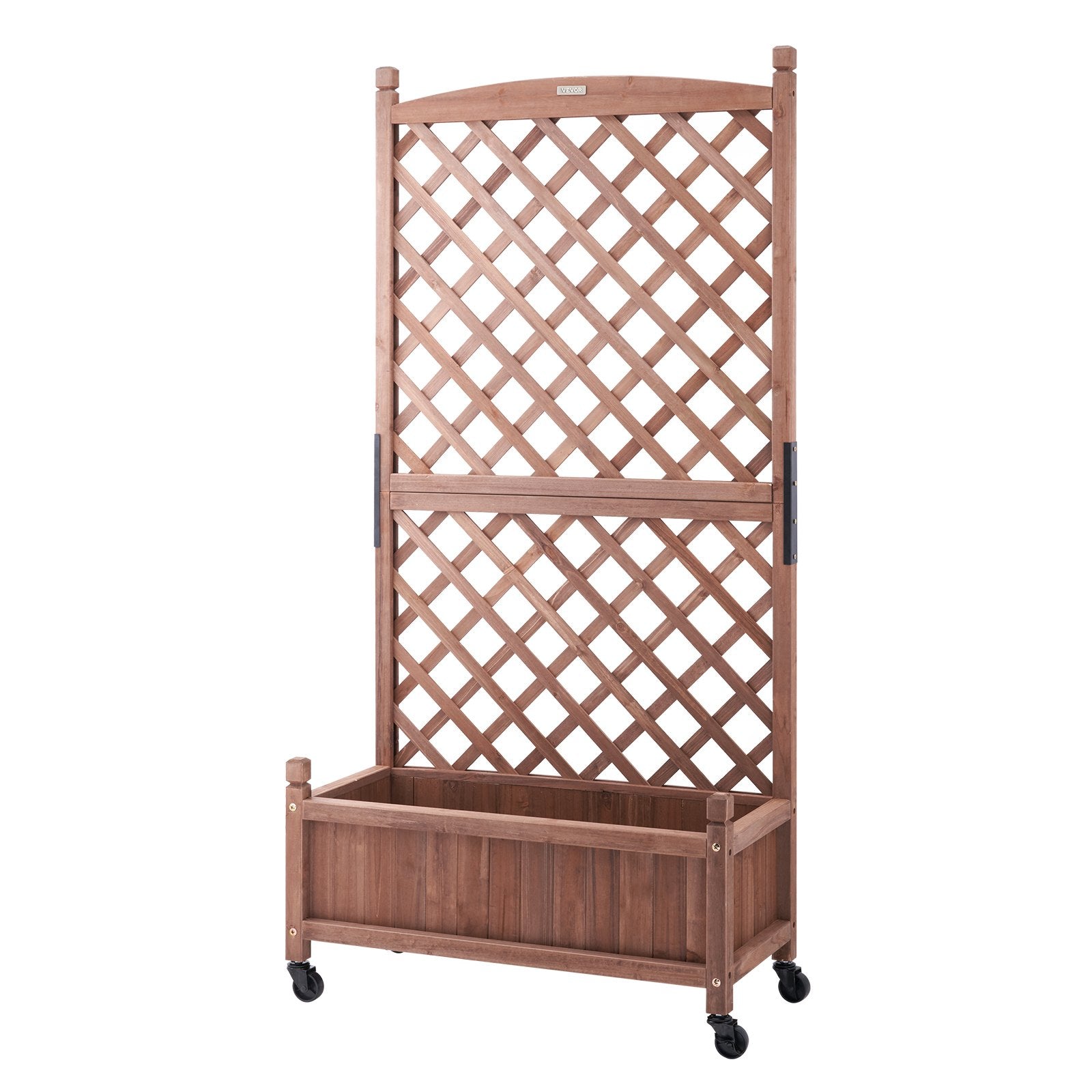 2PCS Wooden Raised Garden Bed with Trellis for Vines | Outdoor Planters with Drainage, Durable Free-Standing Boxes for Patio Flowers & Climbing Plants
