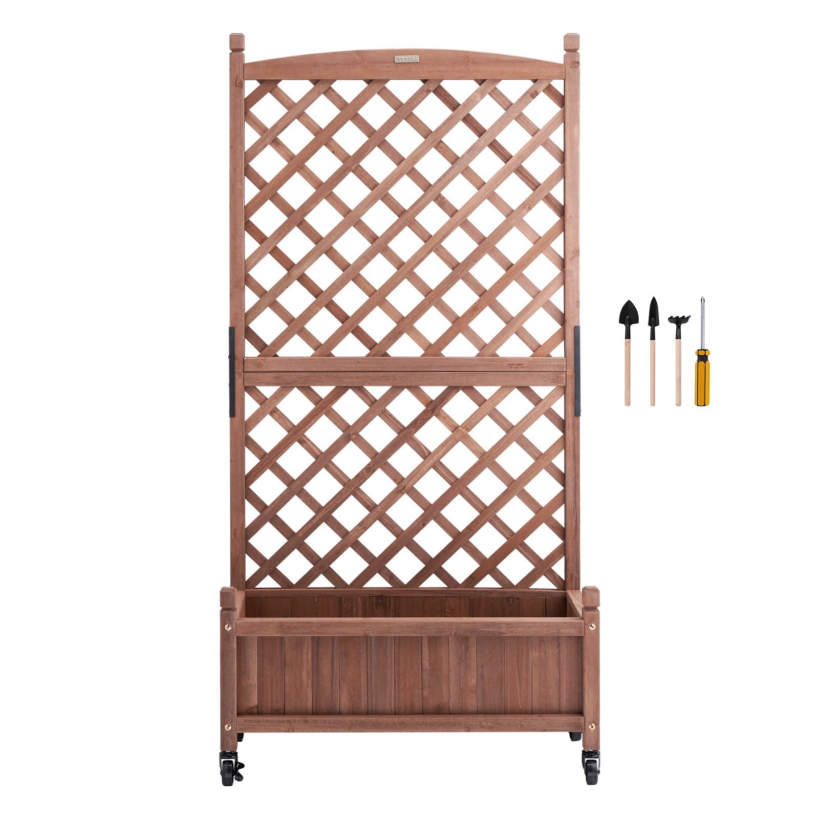 2PCS Wooden Raised Garden Bed with Trellis for Vines | Outdoor Planters with Drainage, Durable Free-Standing Boxes for Patio Flowers & Climbing Plants