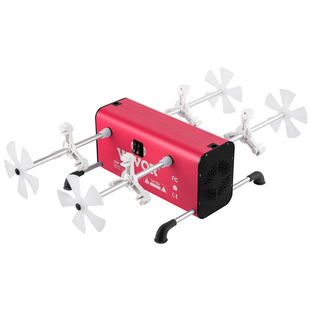 VEVOR 4 Cup Turner, 2 Speeds Multiple Tumbler Spinner Rotator Machine Kit with 4 Removable and Adjustable Arms, Mute Motor, Aluminum Alloy Frame, 4 Independent Switches for DIY Glitter Crafts Red