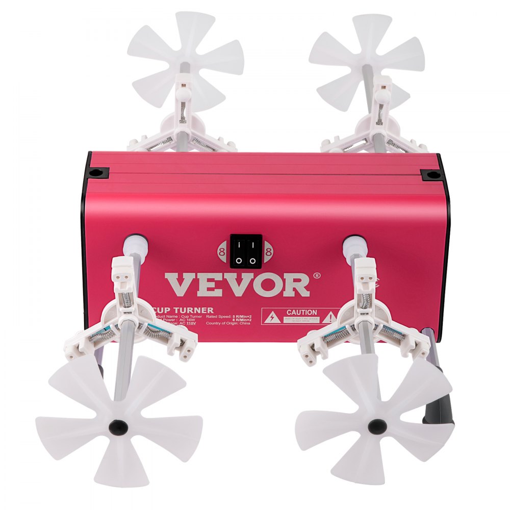 VEVOR 4 Cup Turner, 2 Speeds Multiple Tumbler Spinner Rotator Machine Kit with 4 Removable and Adjustable Arms, Mute Motor, Aluminum Alloy Frame, 4 Independent Switches for DIY Glitter Crafts Red