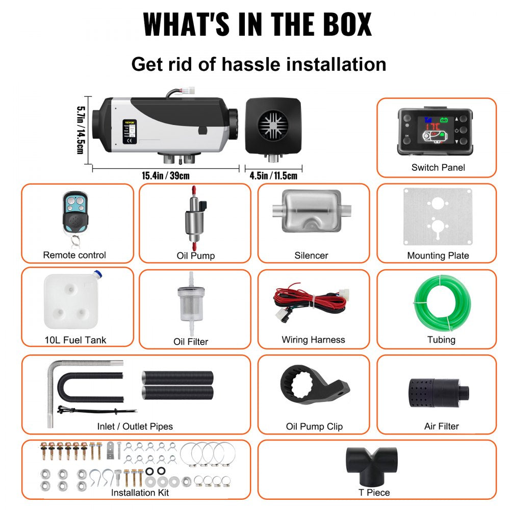 VEVOR 5KW Diesel Air Heater 10L Tank Diesel Heater 12V Diesel Parking Heater Muffler with LCD Thermostat and Remote Control for RV Bus Trailer Motor-home and Boats