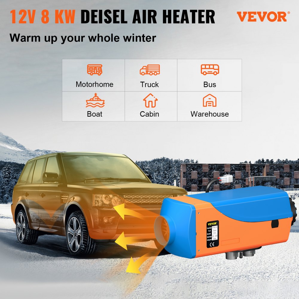 VEVOR Diesel Heater 12V Diesel Air Heater 8KW Diesel Parking Heater Remote Control with Blue Lcd Switch for Car Trucks Motor-home Boat Bus CAN (Blue &amp; Orange)