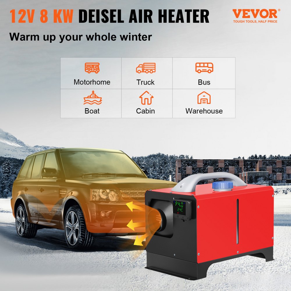 8KW 12V Diesel Air Heater with Remote and LCD for Vehicles, RVs, and Boats - Fast Heating and Easy Installation