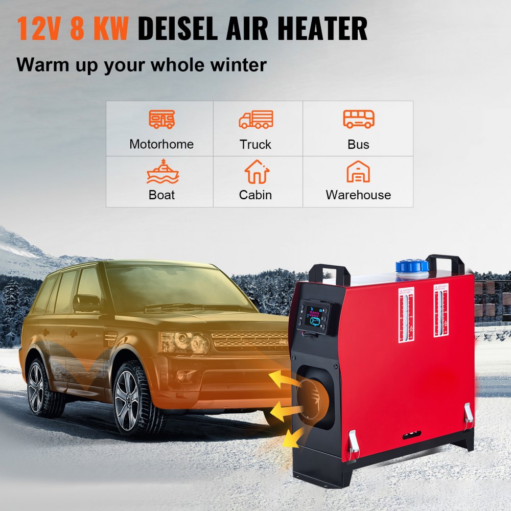 VEVOR 5KW Diesel Air Heater All in One 12V Diesel Parking Heater Silencer 5000W Diesel Heater Remote Control with LCD Switch for RV Motorhome Bus and Trailer