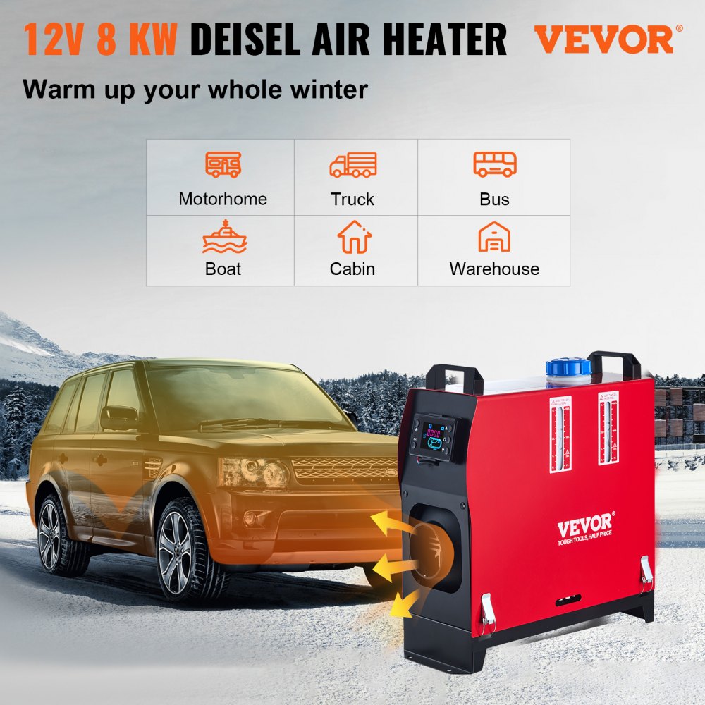 12V 8KW Diesel Air Heater with LCD Display, Remote & Muffler for Vehicles and Motorhomes
