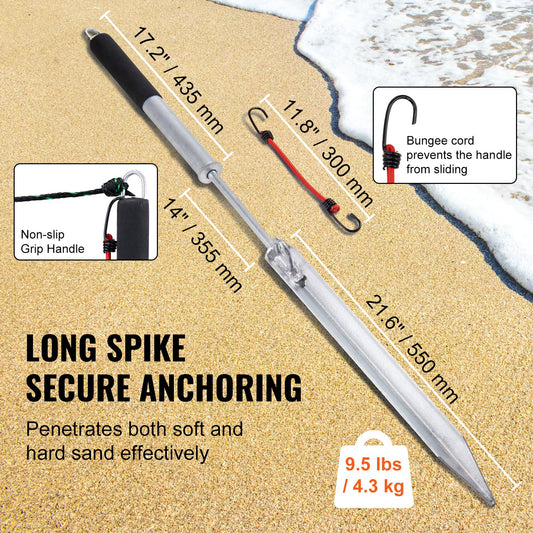 36" Self-Hammering Sand Spike Anchor for Boats, Jetskis & Kayaks - Galvanized Steel Shore Spike with Storage Bag & Bungee Cord