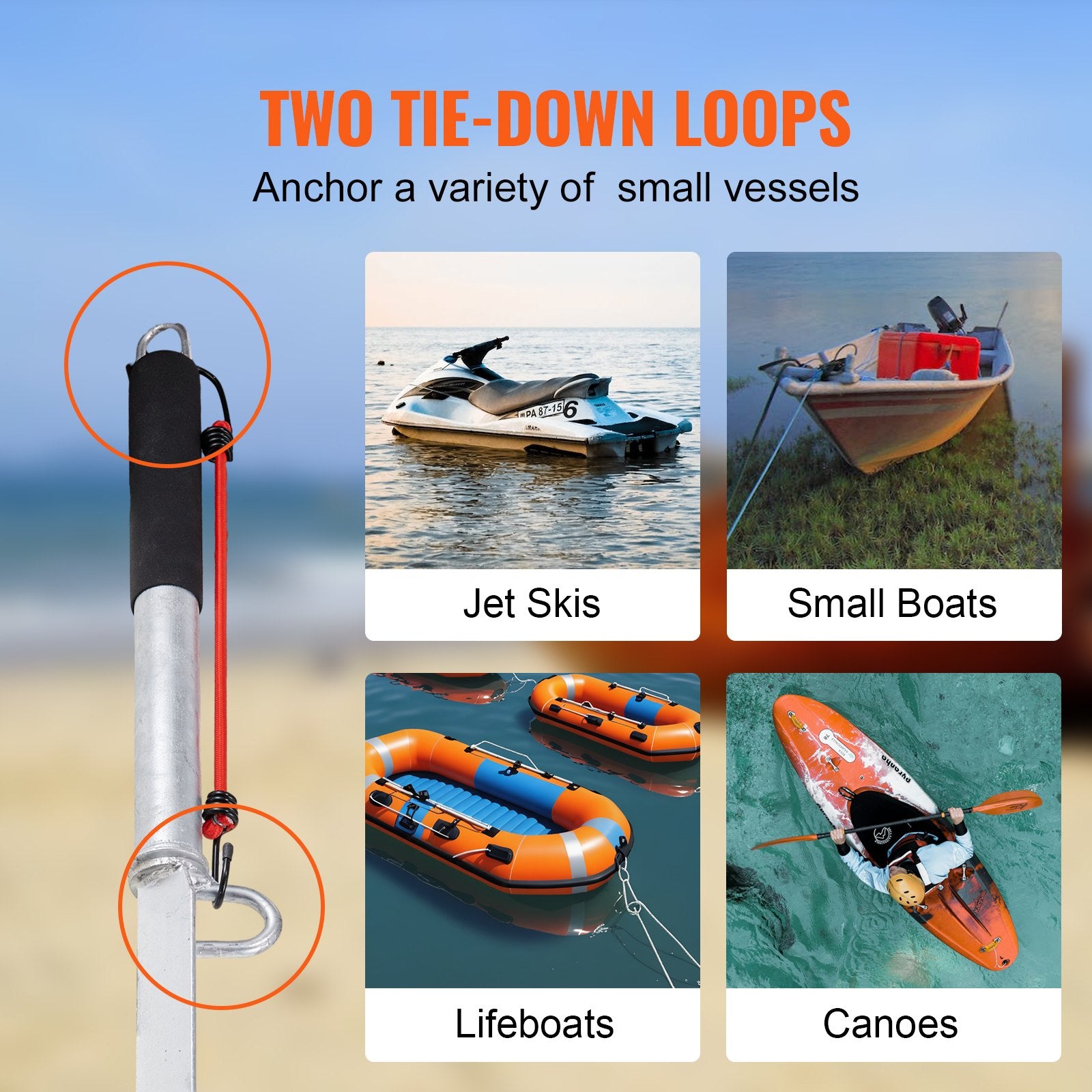 36" Self-Hammering Sand Spike Anchor for Boats, Jetskis & Kayaks - Galvanized Steel Shore Spike with Storage Bag & Bungee Cord