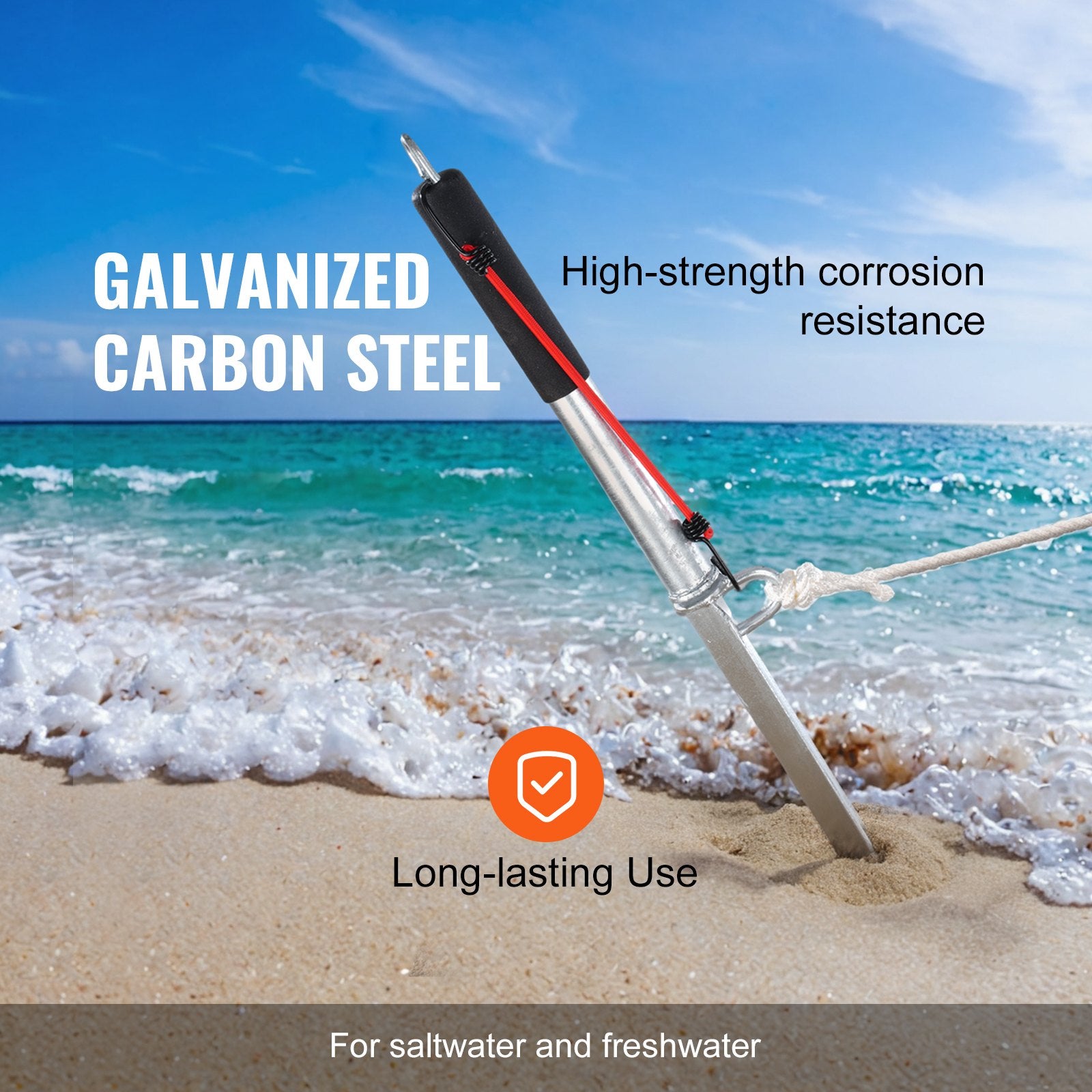 36" Self-Hammering Sand Spike Anchor for Boats, Jetskis & Kayaks - Galvanized Steel Shore Spike with Storage Bag & Bungee Cord