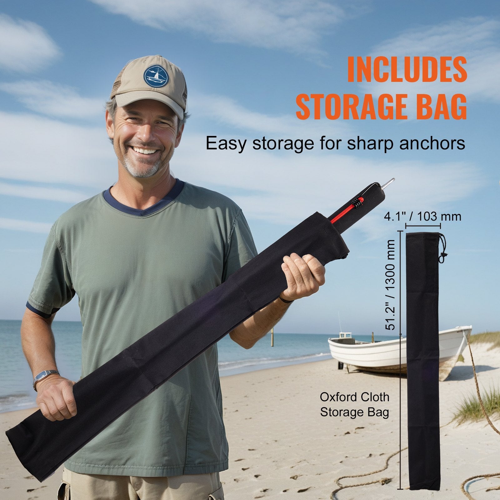 36" Self-Hammering Sand Spike Anchor for Boats, Jetskis & Kayaks - Galvanized Steel Shore Spike with Storage Bag & Bungee Cord