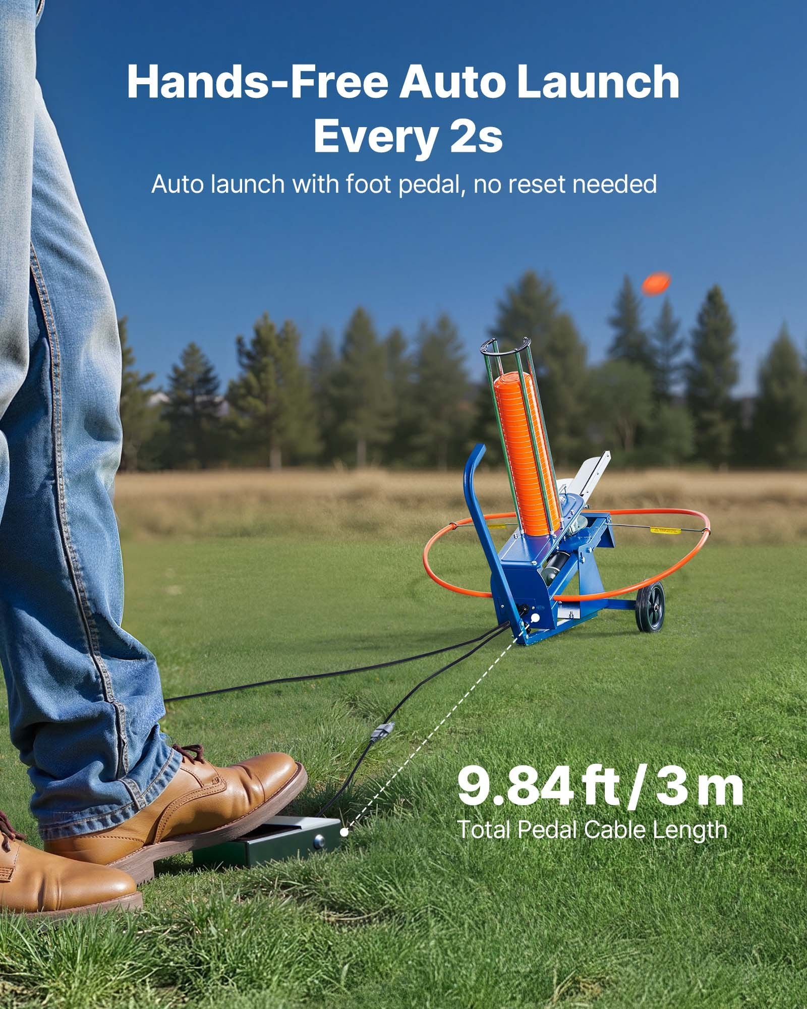 Effortless Clay Target Thrower: 50 Clays Capacity, 55+ Yards Range, Adjustable Angle, Portable Skeet & Trap Launcher with Foot Pedal