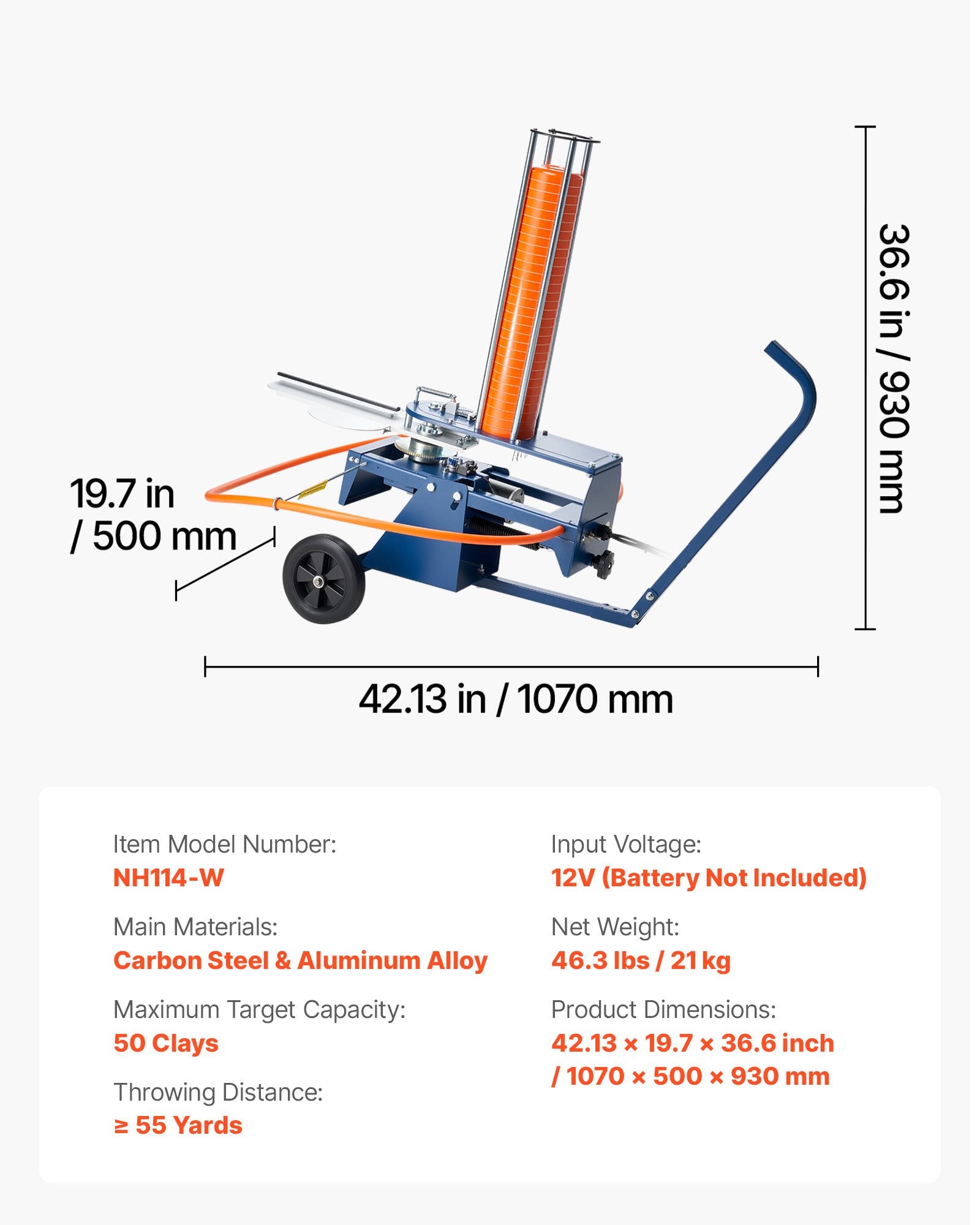 Effortless Clay Target Thrower: 50 Clays Capacity, 55+ Yards Range, Adjustable Angle, Portable Skeet & Trap Launcher with Foot Pedal