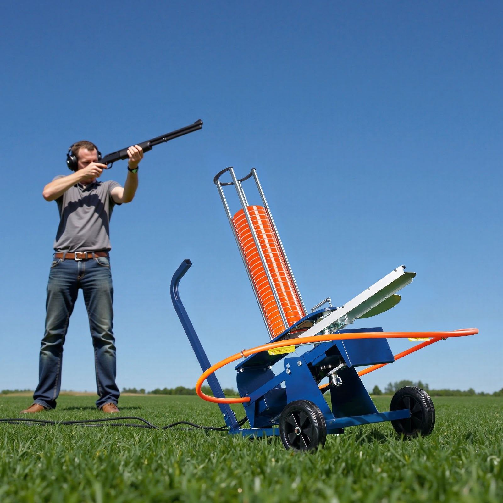 Effortless Clay Target Thrower: 50 Clays Capacity, 55+ Yards Range, Adjustable Angle, Portable Skeet & Trap Launcher with Foot Pedal