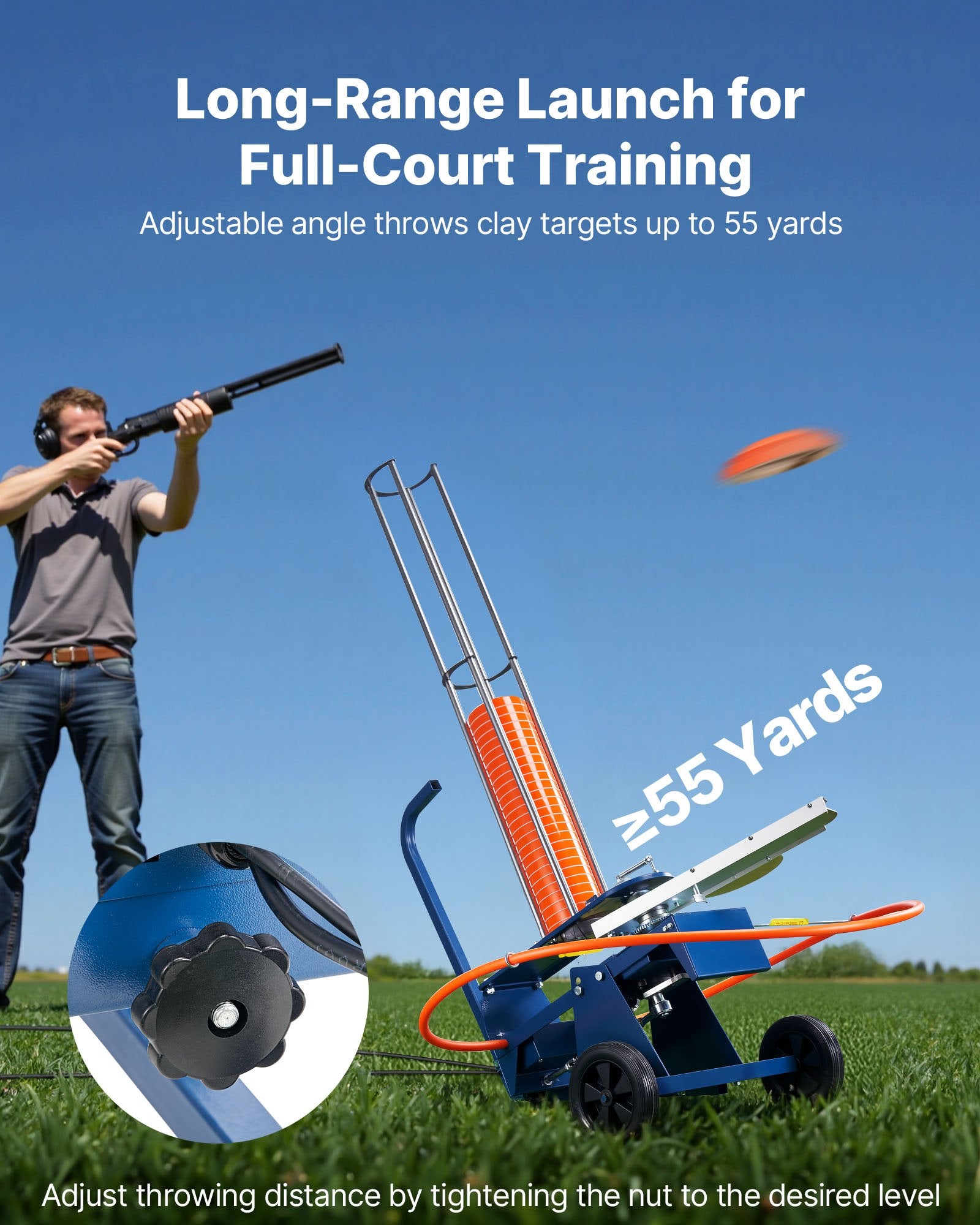 Automatic Clay Target Launcher on Wheels for Shooting Sports - 75-80 Clays, 55+ Yards, Adjustable Angle, Foot Pedal & Pull Handle