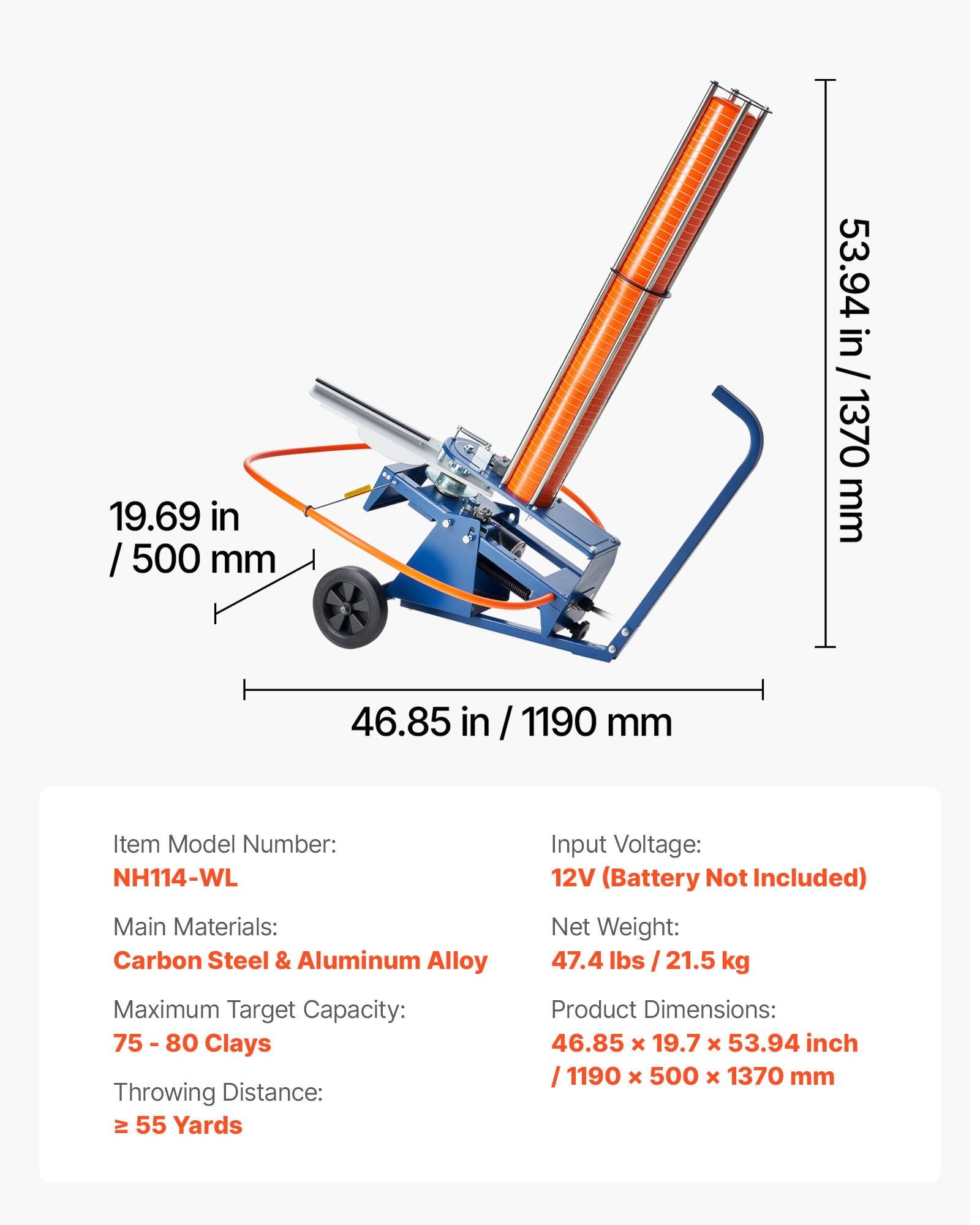Automatic Clay Target Launcher on Wheels for Shooting Sports - 75-80 Clays, 55+ Yards, Adjustable Angle, Foot Pedal & Pull Handle