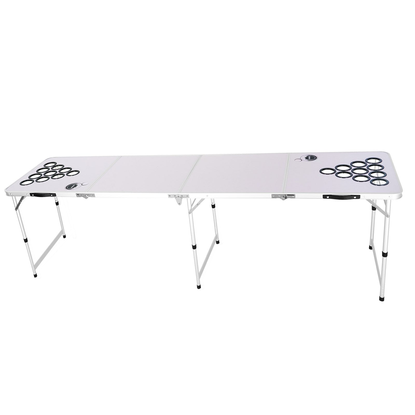 8-Foot Folding Beer Pong Table with Cup Holes, Adjustable Height, Dry Erase Surface, Lightweight for Tailgating, Camping, and Office Parties