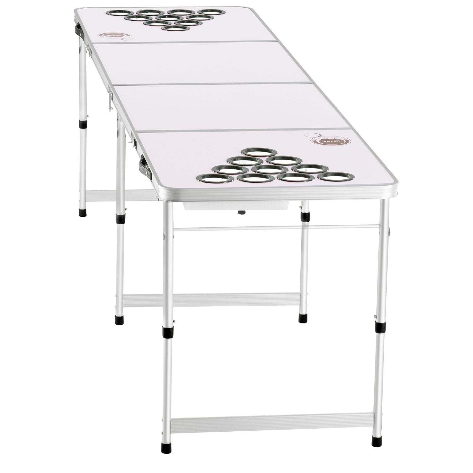 8-Foot Folding Beer Pong Table with Cup Holes, Adjustable Height, Dry Erase Surface, Lightweight for Tailgating, Camping, and Office Parties