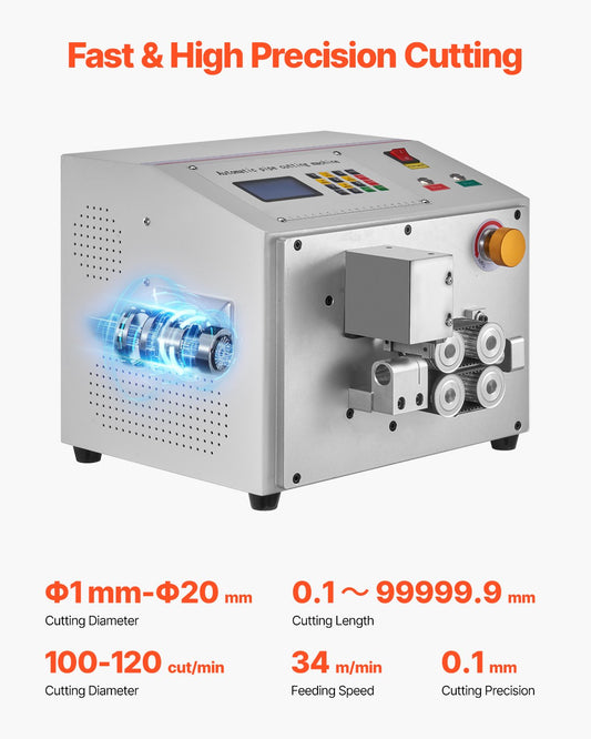 Automatic Heat-Shrink Tube Cutter with LCD Display, Precision Cutting 1-20mm Diameter, 0.1-99999.9mm Length for PVC, PE, Silicone, Soft Water Pipes
