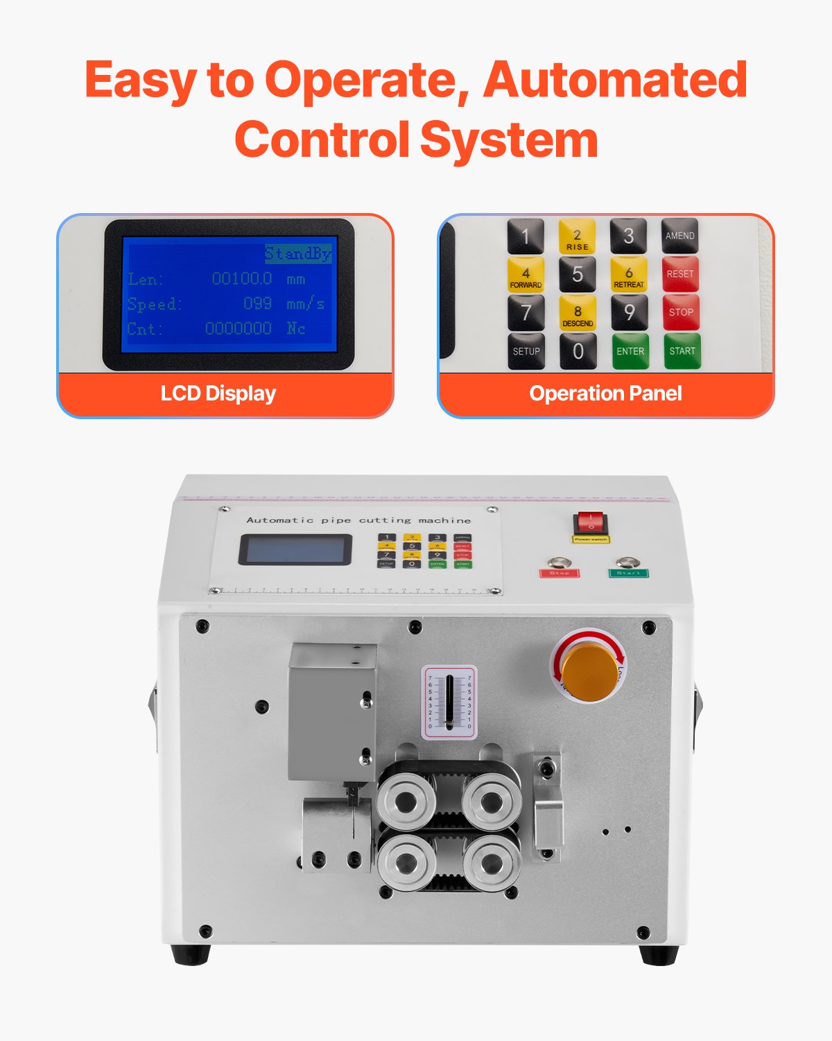 Automatic Heat-Shrink Tube Cutter with LCD Display, Precision Cutting 1-20mm Diameter, 0.1-99999.9mm Length for PVC, PE, Silicone, Soft Water Pipes