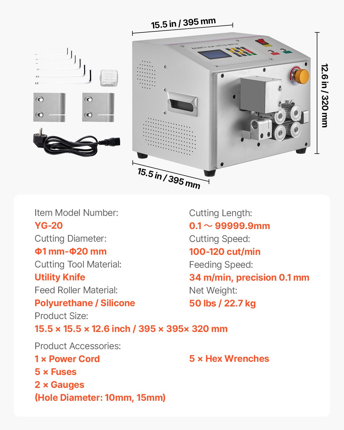 Automatic Heat-Shrink Tube Cutter with LCD Display, Precision Cutting 1-20mm Diameter, 0.1-99999.9mm Length for PVC, PE, Silicone, Soft Water Pipes