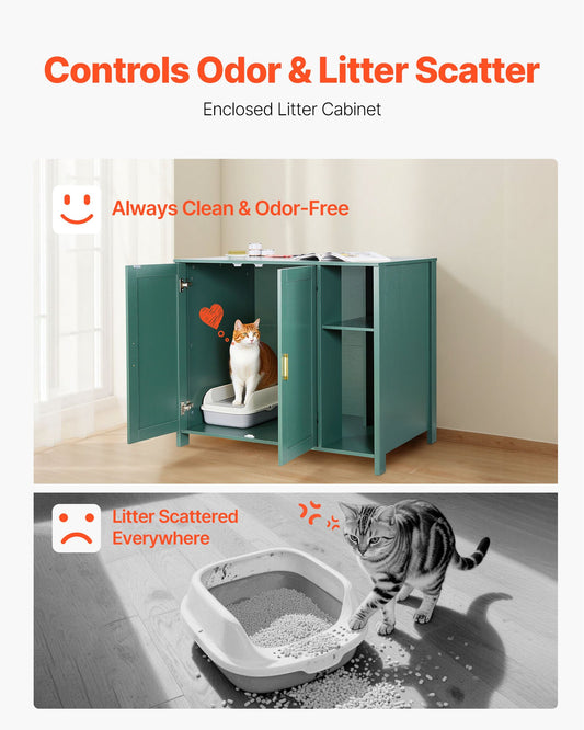 Spacious Cat Litter Robot Enclosure Cabinet, Automatic Self-Cleaning Box with Power Outlet, Drawer & Divider, Fits Smart Litterboxes