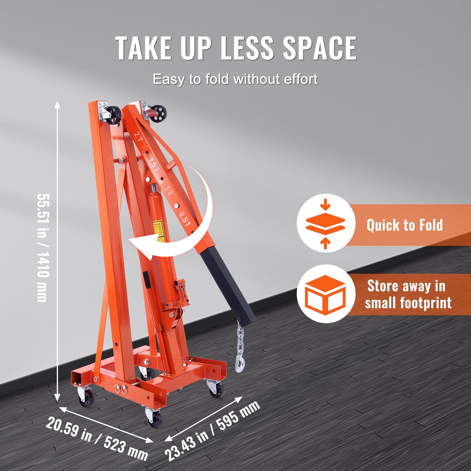 Heavy-Duty Engine Hoist Crane, 2 Ton/4400 LBS, Foldable Cherry Picker with Hydraulic Leveler for Auto Repair, Motors, and Weight Lifting