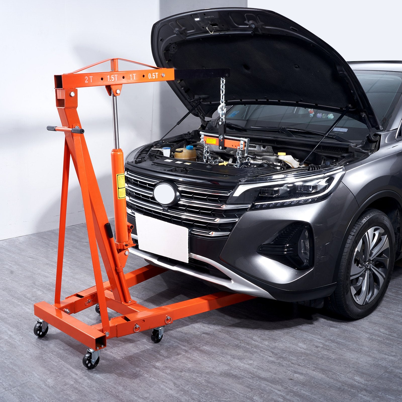 Heavy-Duty Engine Hoist Crane, 2 Ton/4400 LBS, Foldable Cherry Picker with Hydraulic Leveler for Auto Repair, Motors, and Weight Lifting