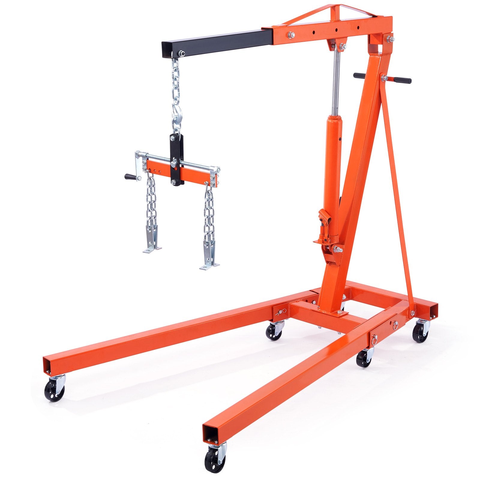 Heavy-Duty Engine Hoist Crane, 2 Ton/4400 LBS, Foldable Cherry Picker with Hydraulic Leveler for Auto Repair, Motors, and Weight Lifting