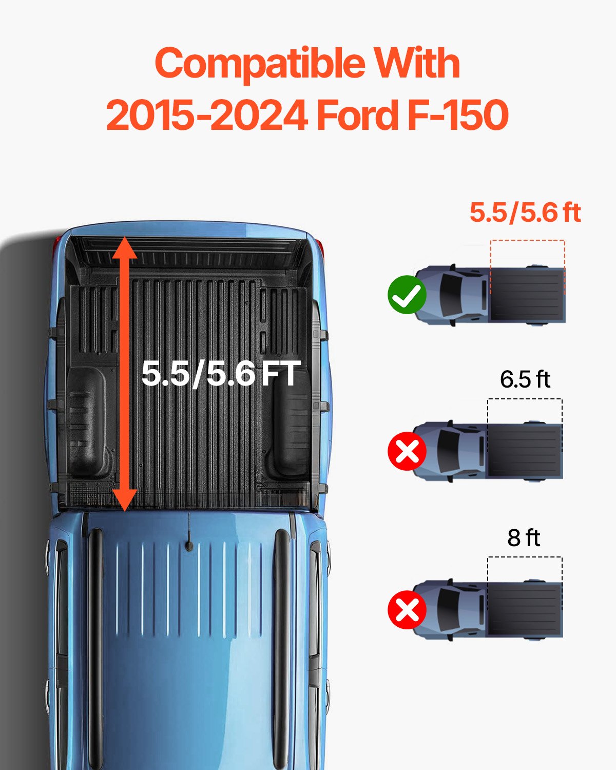 Heavy-Duty Tri-Fold Tonneau Cover for 2015-2024 Ford F-150, Lightning, Styleside 5.5' Bed - Weatherproof, Reinforced Clamps, LED Light, Aerodynamic Design