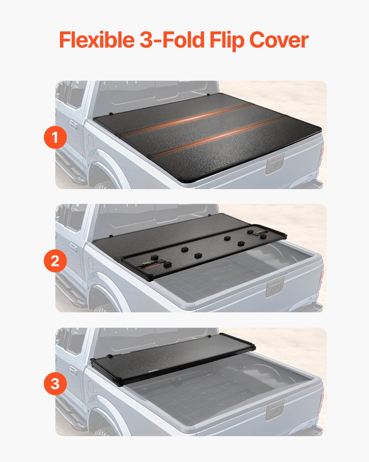 Heavy-Duty Tri-Fold Tonneau Cover for 2015-2024 Ford F-150, Lightning, Styleside 5.5' Bed - Weatherproof, Reinforced Clamps, LED Light, Aerodynamic Design