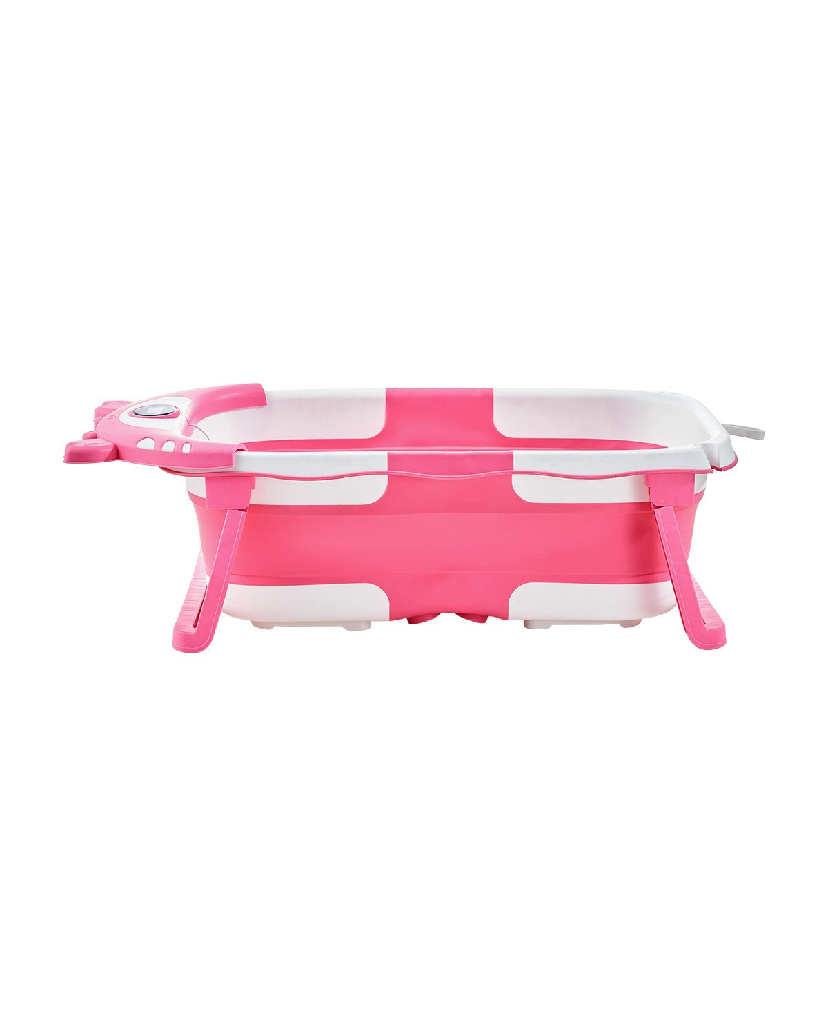 Collapsible Baby Bathtub with Thermometer, Soft Cushion & Showerhead Holder - Portable 5 Gal Bath for 0-24 Months Toddlers, Pink & White