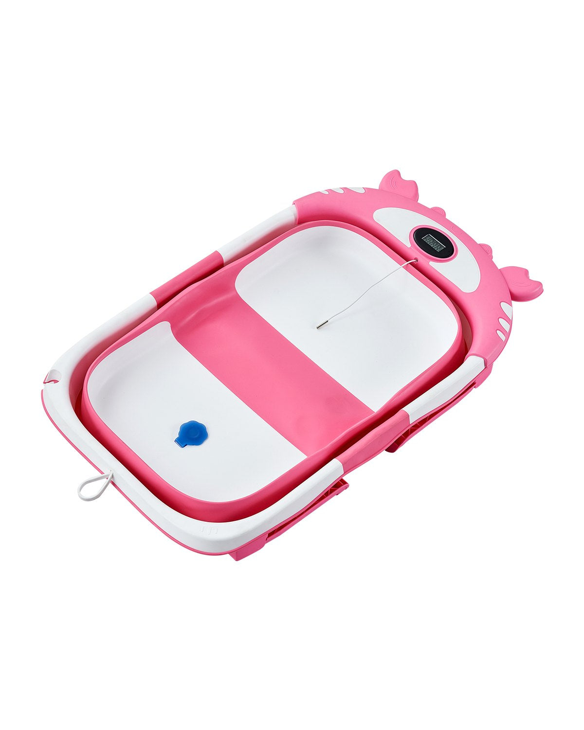 Collapsible Baby Bathtub with Thermometer, Soft Cushion & Showerhead Holder - Portable 5 Gal Bath for 0-24 Months Toddlers, Pink & White