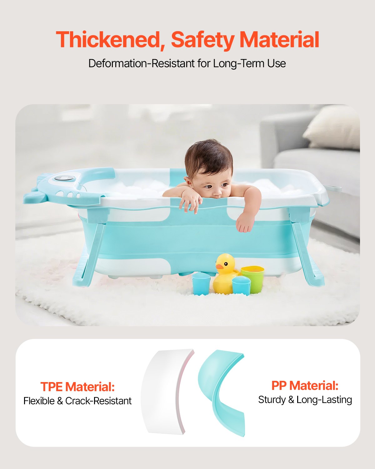 Collapsible Baby Bathtub with Temperature Sensor, Soft Cushion, and Showerhead Holder - Portable 5 Gal Bath for 0-24 Month Toddlers