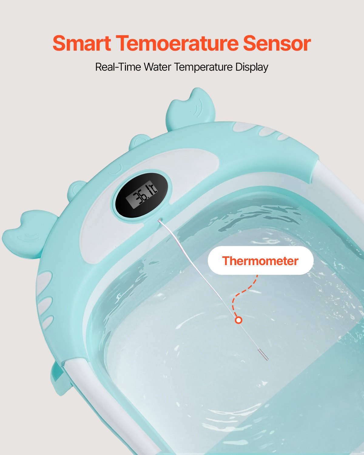 Collapsible Baby Bathtub with Temperature Sensor, Soft Cushion, and Showerhead Holder - Portable 5 Gal Bath for 0-24 Month Toddlers