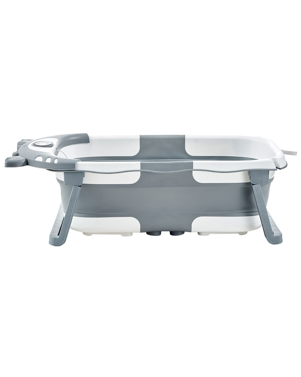 Collapsible Baby Bath Tub with Thermometer & Soft Cushion, 5 Gal Capacity, Portable Grey Bathtub for 0-24 Months, Durable Design with Showerhead Holder & Drainage Hole