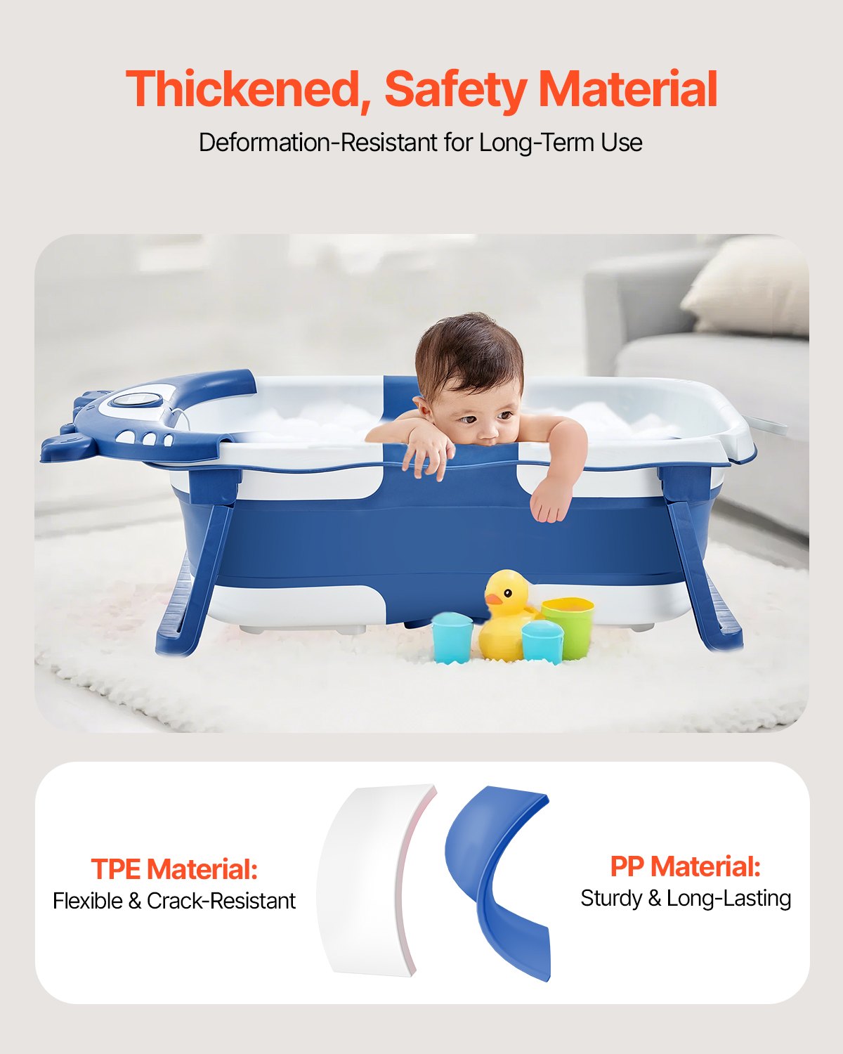 Collapsible Baby Bathtub with Thermometer, Soft Cushion, Showerhead Holder & Drainage Hole - Portable 5 Gal Capacity for 0-24 Months