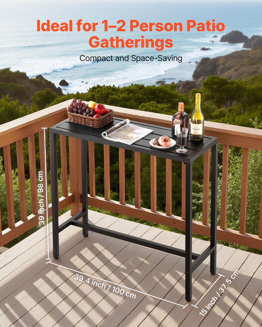 Outdoor Rectangle Bar Table - 39.4 x 15 in, Waterproof & Sturdy Metal Frame for Patio, Balcony, Yard, Hot Tub, Poolside, Indoor Dining