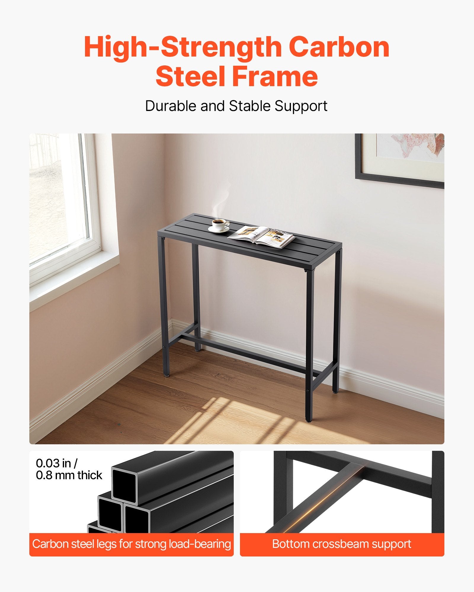 Outdoor Rectangle Bar Table - 39.4 x 15 in, Waterproof & Sturdy Metal Frame for Patio, Balcony, Yard, Hot Tub, Poolside, Indoor Dining